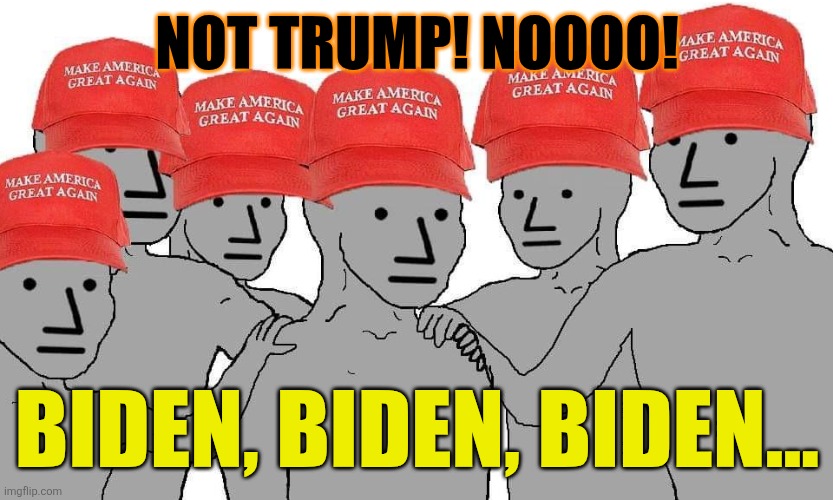 MAGA NPC | NOT TRUMP! NOOOO! BIDEN, BIDEN, BIDEN... | image tagged in maga npc | made w/ Imgflip meme maker