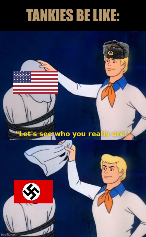 commies and tankies will call american patriots as nazis (not a pro commie meme, just demonstrating what their memes are like) | TANKIES BE LIKE: | image tagged in lets see who you really are | made w/ Imgflip meme maker