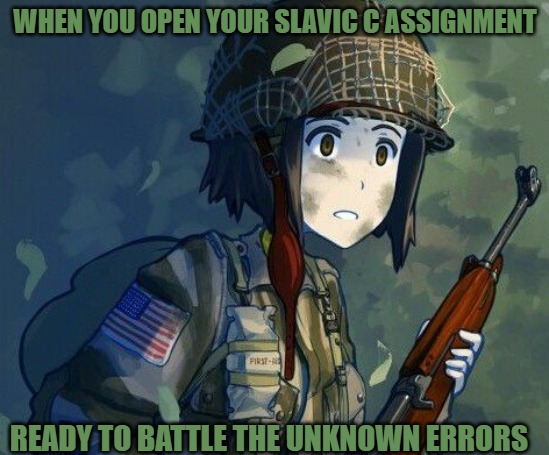 Paratrooper redying for an attack with m1 carbine | WHEN YOU OPEN YOUR SLAVIC C ASSIGNMENT; READY TO BATTLE THE UNKNOWN ERRORS | image tagged in paratrooper redying for an attack with m1 carbine,slavic lives matter,slm | made w/ Imgflip meme maker