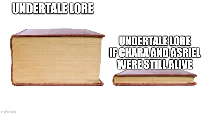 thick book thin book | UNDERTALE LORE; UNDERTALE LORE IF CHARA AND ASRIEL WERE STILL ALIVE | image tagged in thick book thin book | made w/ Imgflip meme maker