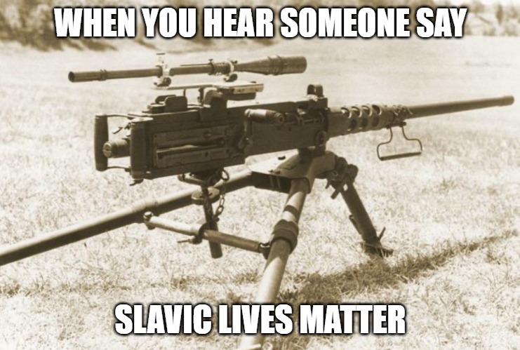 M2 Browning | WHEN YOU HEAR SOMEONE SAY; SLAVIC LIVES MATTER | image tagged in m2 browning,slavic lives matter,slm | made w/ Imgflip meme maker