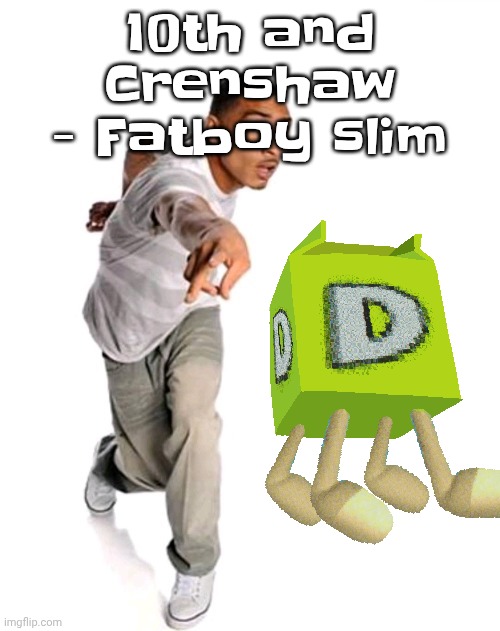 Think fast | 10th and Crenshaw - Fatboy slim | image tagged in think fast | made w/ Imgflip meme maker