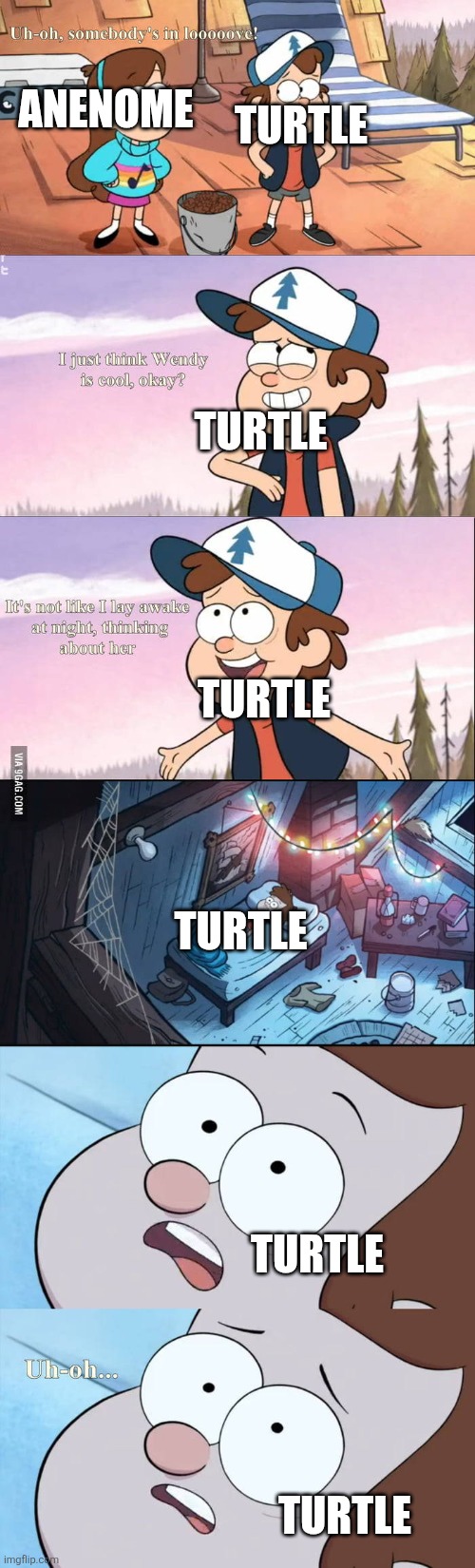 Wendy in this meme is Kinkajou | TURTLE; ANENOME; TURTLE; TURTLE; TURTLE; TURTLE; TURTLE | image tagged in somebody's in love | made w/ Imgflip meme maker