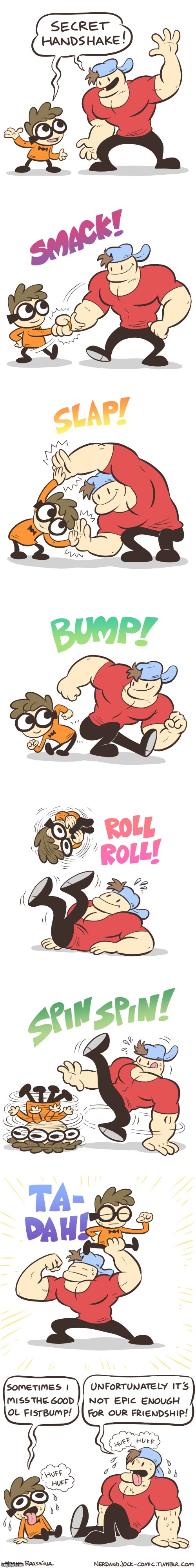 image tagged in nerd,jock,secret,handshake,friendship,epic | made w/ Imgflip meme maker