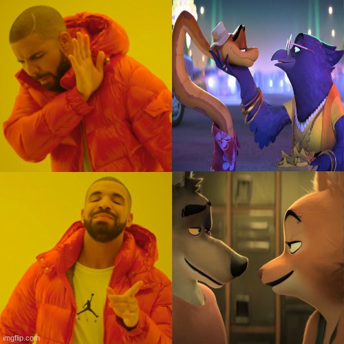 THE BAD GUYS 2 SORRY CHILDREN | image tagged in drake hotline bling,the bad guys,dreamworks,mr wolf,diane foxington,mr snake | made w/ Imgflip meme maker