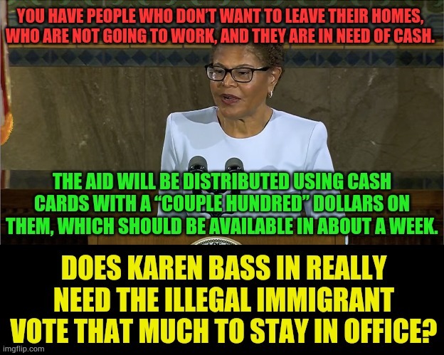 Does Karen Bass Really Need The Illegal Immigrant Vote That Much To Stay In Office? | image tagged in memes,karen,bass,can't win,without,illegal immigrants | made w/ Imgflip meme maker