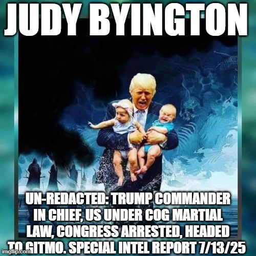 Judy Byington: Un-Redacted: Trump Commander in Chief, US Under COG Martial Law, Congress Arrested, Headed to GITMO. Special Intel Report 7/13/25 (Video) 