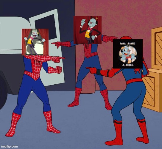 Who is the real Mr. Ring-a-ding? | image tagged in spider man triple | made w/ Imgflip meme maker