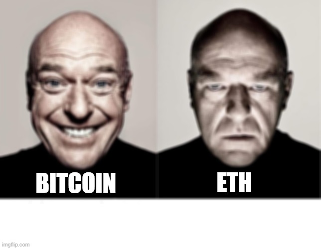 breaking bad smile frown | BITCOIN; ETH | image tagged in breaking bad smile frown | made w/ Imgflip meme maker