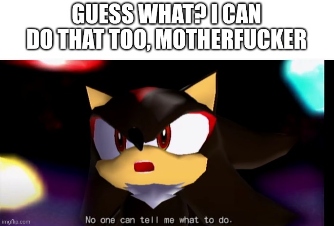 GUESS WHAT? I CAN DO THAT TOO, MOTHERFUCKER | image tagged in no one can tell me what to do | made w/ Imgflip meme maker