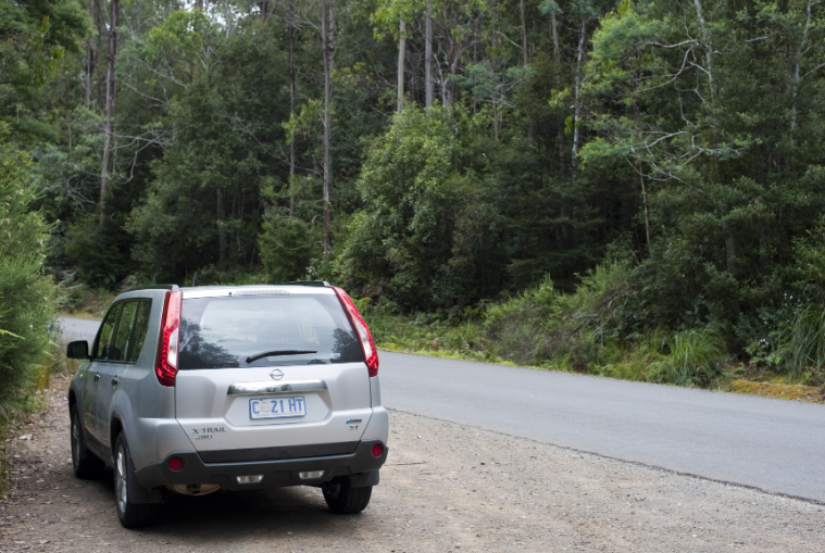 Hatchback Parked By Side Of The Road. Blank Meme Template