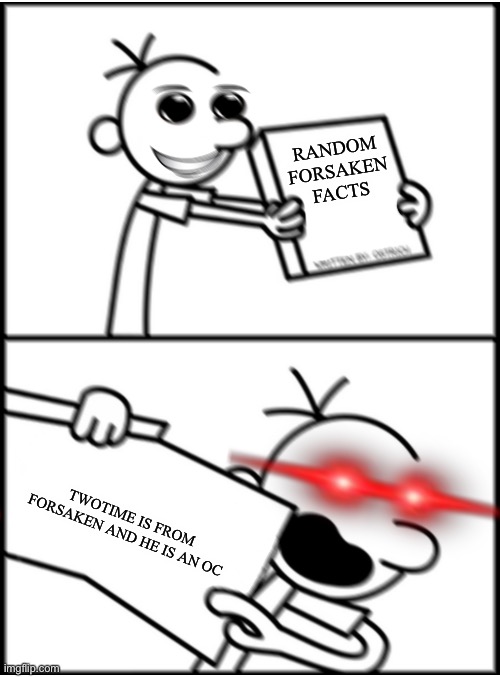 greg pointing x (aggresive⟯ | RANDOM FORSAKEN FACTS; TWOTIME IS FROM FORSAKEN AND HE IS AN OC | image tagged in greg pointing x aggresive | made w/ Imgflip meme maker