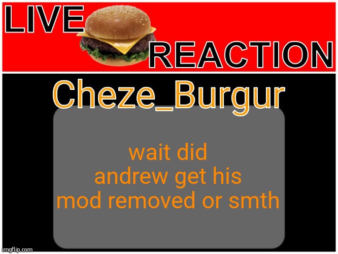dont see him in the mod list | wait did andrew get his mod removed or smth | image tagged in cheze reworked/revamped temp | made w/ Imgflip meme maker