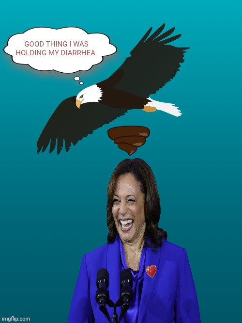 Eagle Eye Observations | GOOD THING I WAS HOLDING MY DIARRHEA | image tagged in eagle eye observations,kamala harris,democrats,bald eagle,poop,joke | made w/ Imgflip meme maker