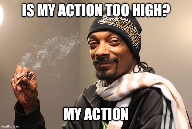 Snoop Dogg | IS MY ACTION TOO HIGH? MY ACTION | image tagged in snoop dogg | made w/ Imgflip meme maker