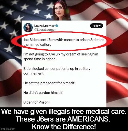 Undeniable/Unconscionable/Unequal Treatment of Americans | We have given illegals free medical care.
These J6ers are AMERICANS. 
Know the Difference! | image tagged in j6ers,americans,illegals,know the difference,joe biden,consequences | made w/ Imgflip meme maker