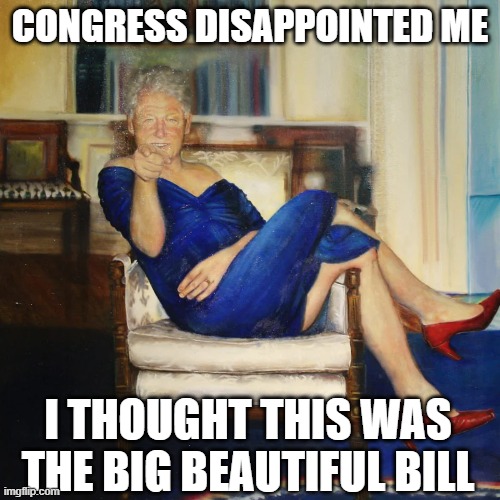 Big Beautiful Bill | CONGRESS DISAPPOINTED ME; I THOUGHT THIS WAS THE BIG BEAUTIFUL BILL | image tagged in politics,bill clinton | made w/ Imgflip meme maker