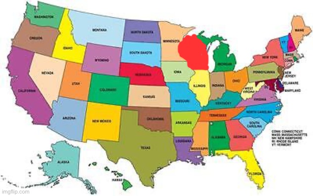 The states that I hate are coloured in red | image tagged in usa map | made w/ Imgflip meme maker