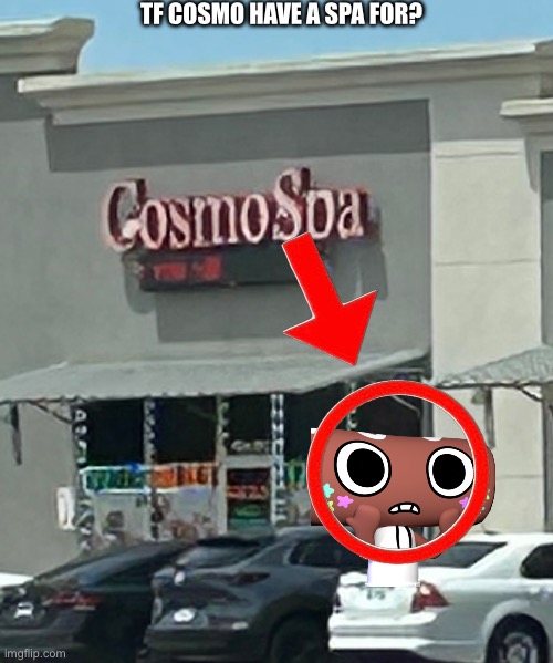 Cosmo ^^ | TF COSMO HAVE A SPA FOR? | image tagged in wawa | made w/ Imgflip meme maker