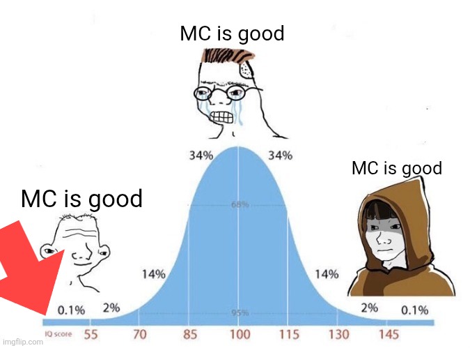 Bell Curve | MC is good; MC is good; MC is good | image tagged in bell curve | made w/ Imgflip meme maker