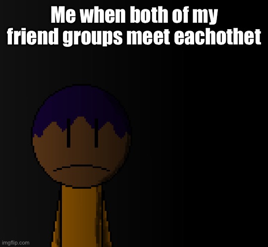 brother | Me when both of my friend groups meet eachothet | image tagged in brother | made w/ Imgflip meme maker