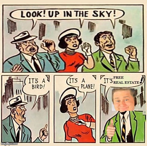 even better than superman | FREE REAL ESTATE | image tagged in its a bird its a plane,superman,comics/cartoons,its free real estate,superheroes,lol so funny | made w/ Imgflip meme maker