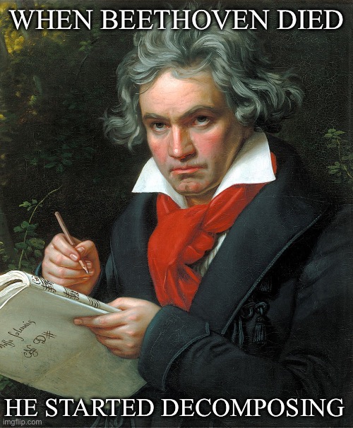 Running back | WHEN BEETHOVEN DIED; HE STARTED DECOMPOSING | image tagged in beethoven,composer,decompose,dad joke,bad pun | made w/ Imgflip meme maker