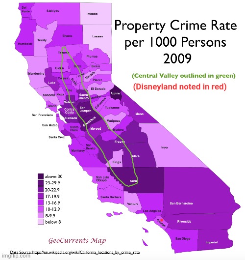 Why can't you find California Crime Heat maps anymore? | (Disneyland noted in red) | image tagged in california,crime,rate me | made w/ Imgflip meme maker
