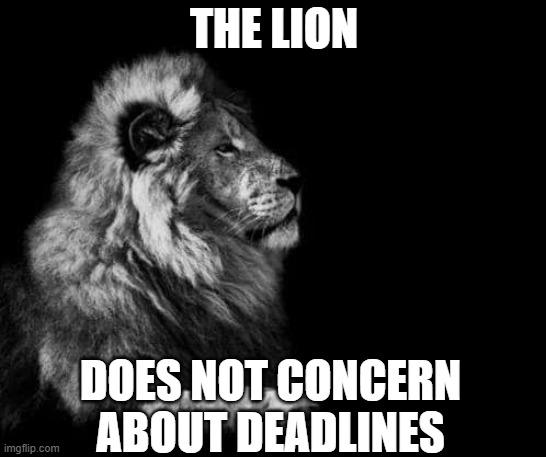 the lion.. | THE LION; DOES NOT CONCERN ABOUT DEADLINES | image tagged in the lion | made w/ Imgflip meme maker
