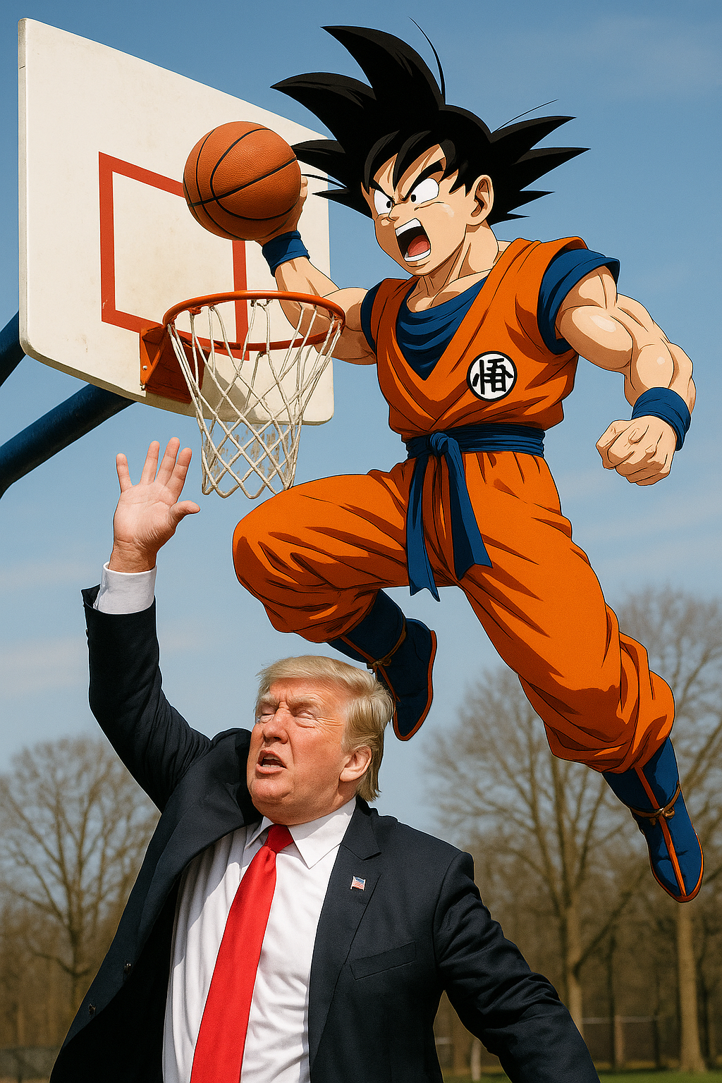 High Quality badass photo of Goku dunking on Trump Blank Meme Template