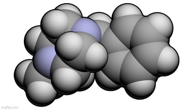 MethylBenzylPiperazine MBZP Molecule Spacefill. Caffeine 2.0. | image tagged in chemistry,organic chemistry | made w/ Imgflip meme maker