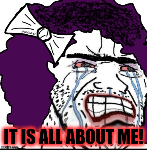 Mad tranny | IT IS ALL ABOUT ME! | image tagged in mad tranny | made w/ Imgflip meme maker