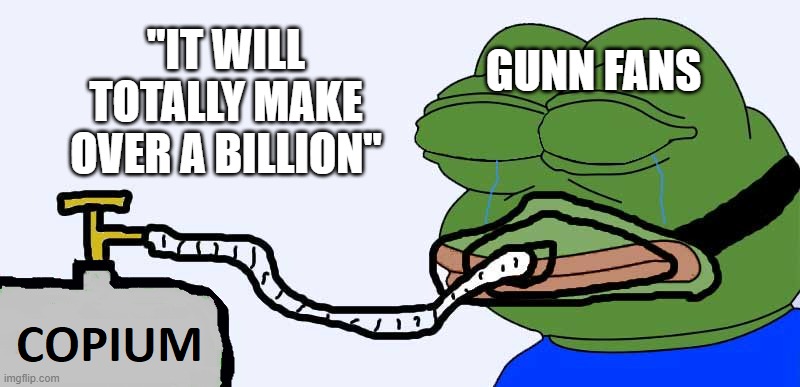 Jobberman 2025 | "IT WILL TOTALLY MAKE OVER A BILLION"; GUNN FANS | image tagged in pepe copium,superman,2025,woke,job | made w/ Imgflip meme maker