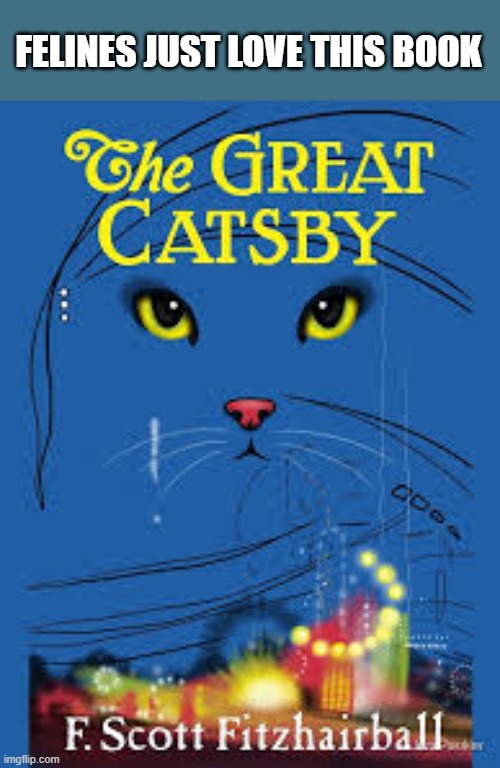 A cats all time favorite book is THE GREAT CATSBY !! | FELINES JUST LOVE THIS BOOK | image tagged in funny,cats,humor,kitten,play on words,books | made w/ Imgflip meme maker