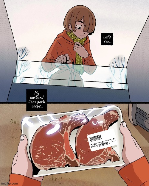 image tagged in woods,deli,case,pork chops | made w/ Imgflip meme maker