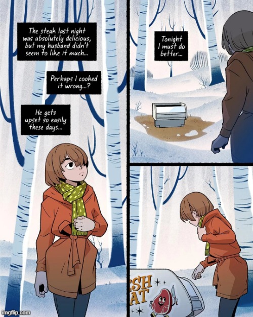 image tagged in steak,husband,upset,woods,deli,case | made w/ Imgflip meme maker