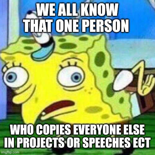 triggerpaul | WE ALL KNOW THAT ONE PERSON; WHO COPIES EVERYONE ELSE IN PROJECTS OR SPEECHES ECT | image tagged in triggerpaul | made w/ Imgflip meme maker