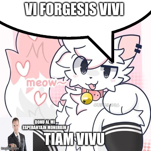 bonaj konsiloj por bonŝanco! : | VI FORGESIS VIVI; TIAM VIVU; DONU AL MI ESPERANTAJN MONEROJN | image tagged in femboy boykisser speech bubble | made w/ Imgflip meme maker