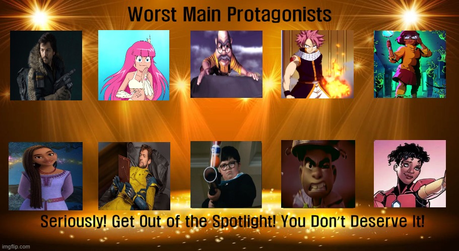 worst main protagonists | image tagged in worst main protagonists,marvel,disney,disney plus,andor,mindy | made w/ Imgflip meme maker
