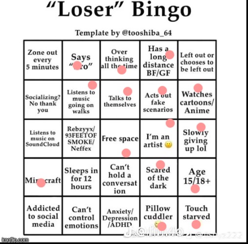call me a loser ig | image tagged in loser bingo | made w/ Imgflip meme maker
