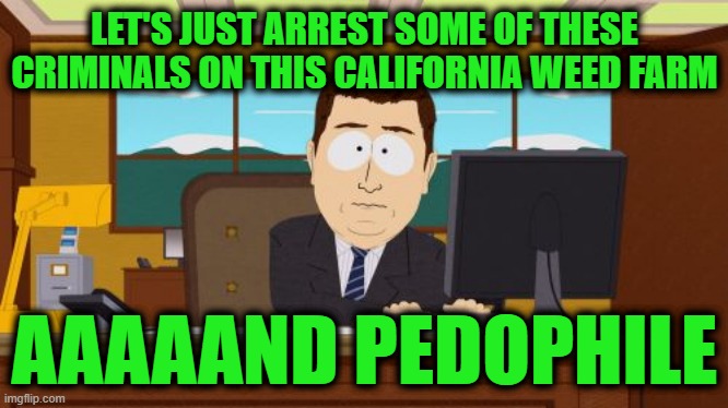 Illegal Alien Coworker of the Kids at the CA Marijuana Facility has Priors for Attempted Mostly Peaceful Child Molestation | LET'S JUST ARREST SOME OF THESE CRIMINALS ON THIS CALIFORNIA WEED FARM; AAAAAND PEDOPHILE | image tagged in memes,aaaaand its gone | made w/ Imgflip meme maker