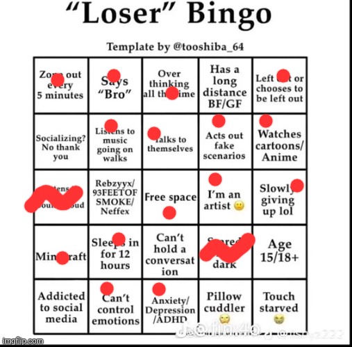 loser bingo | image tagged in loser bingo | made w/ Imgflip meme maker