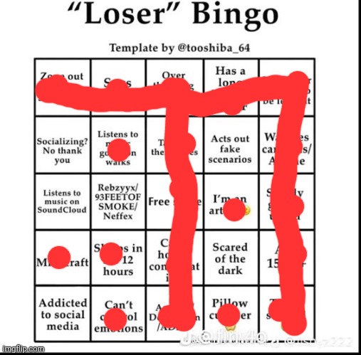 loser bingo | image tagged in loser bingo | made w/ Imgflip meme maker