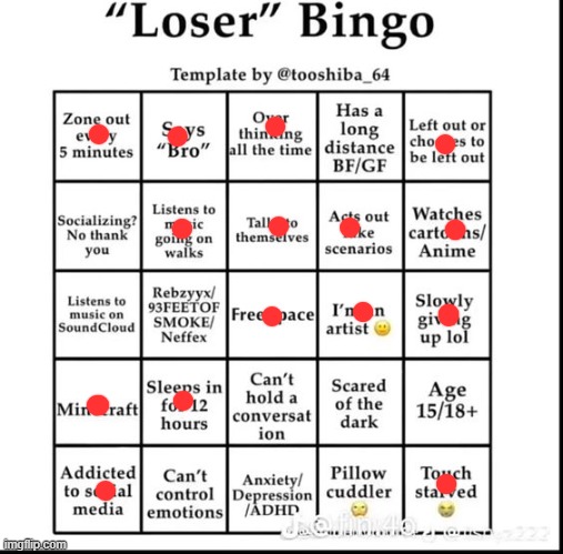 loser bingo | image tagged in loser bingo | made w/ Imgflip meme maker