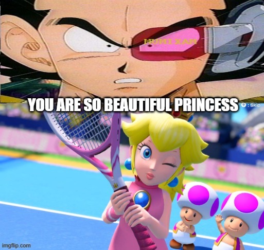 vegeta falls in love with peach | YOU ARE SO BEAUTIFUL PRINCESS | image tagged in who falls in love with peach,dragon ball z,crossover,vegeta,super mario bros,super saiyan | made w/ Imgflip meme maker