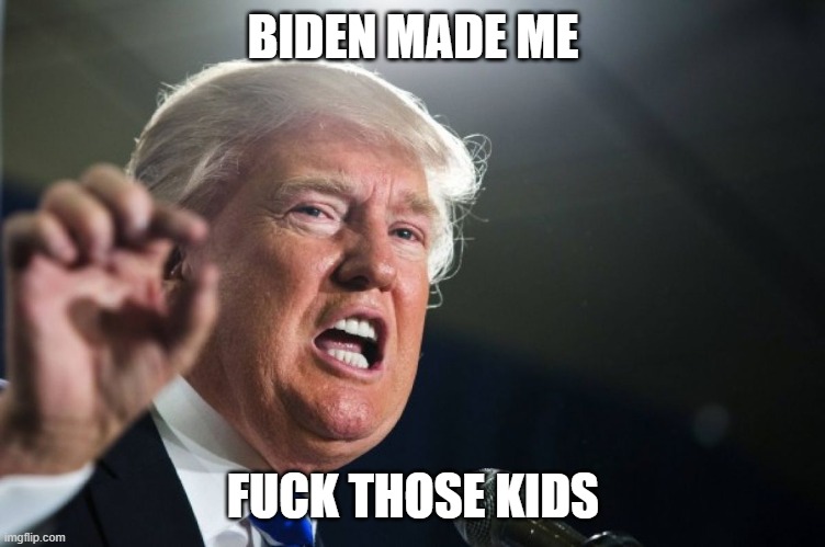 donald trump | BIDEN MADE ME; FUCK THOSE KIDS | image tagged in donald trump | made w/ Imgflip meme maker