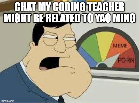 stan | CHAT MY CODING TEACHER MIGHT BE RELATED TO YAO MING | image tagged in stan | made w/ Imgflip meme maker