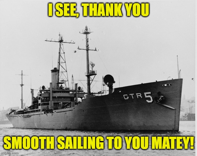 I SEE, THANK YOU SMOOTH SAILING TO YOU MATEY! | made w/ Imgflip meme maker