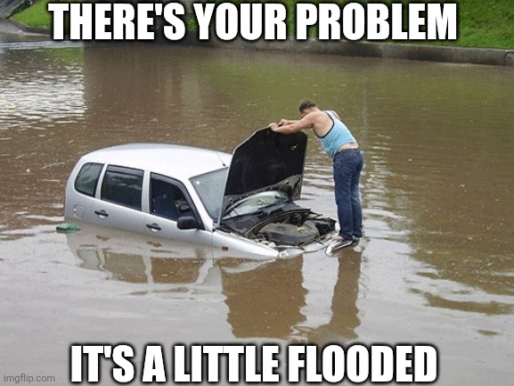 There's Your Problem It's A Little Flooded | THERE'S YOUR PROBLEM; IT'S A LITTLE FLOODED | image tagged in chrisjoines1 | made w/ Imgflip meme maker