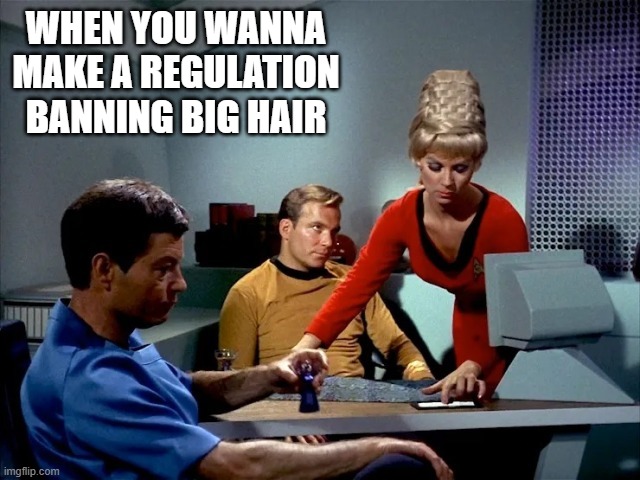 Damn Yoeman, that Hair | WHEN YOU WANNA MAKE A REGULATION BANNING BIG HAIR | image tagged in william shatner | made w/ Imgflip meme maker